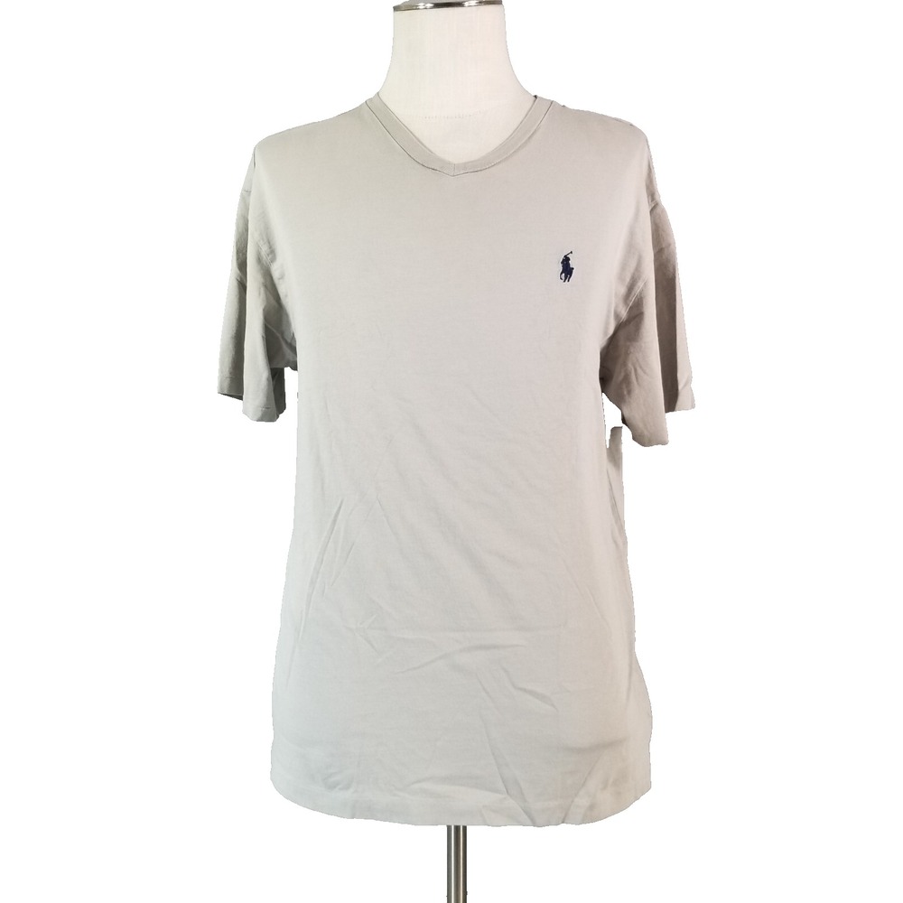 Polo Ralph Lauren shirt men's large Gray v-neck cotton short sleeve preppy